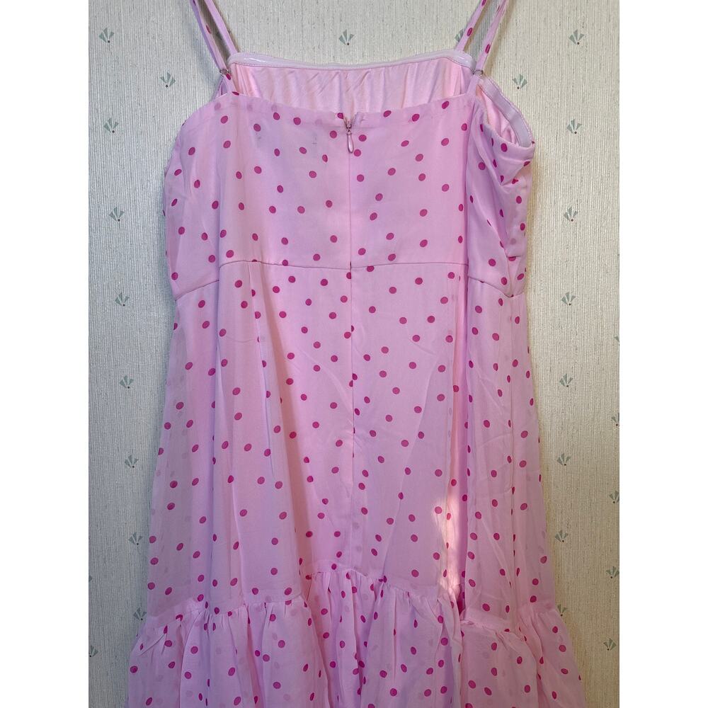 Lulus Nellie Pink Polka Dot Ruffled Strappy Midi Dress Large Coquette Barbycore - Picture 9 of 13